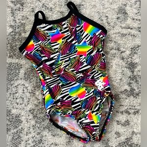Snowflake gymnastics zebra/rainbow leotard